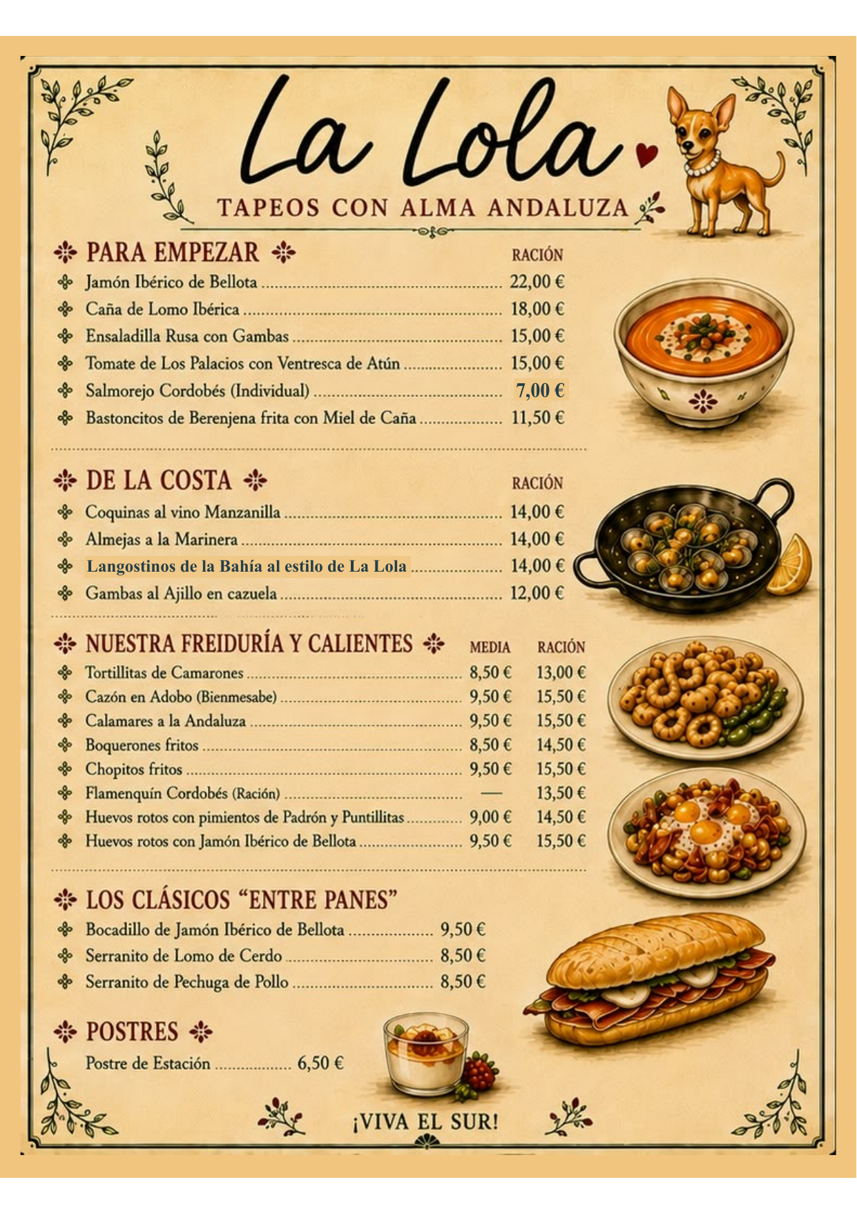 Carta de comida de La Lola